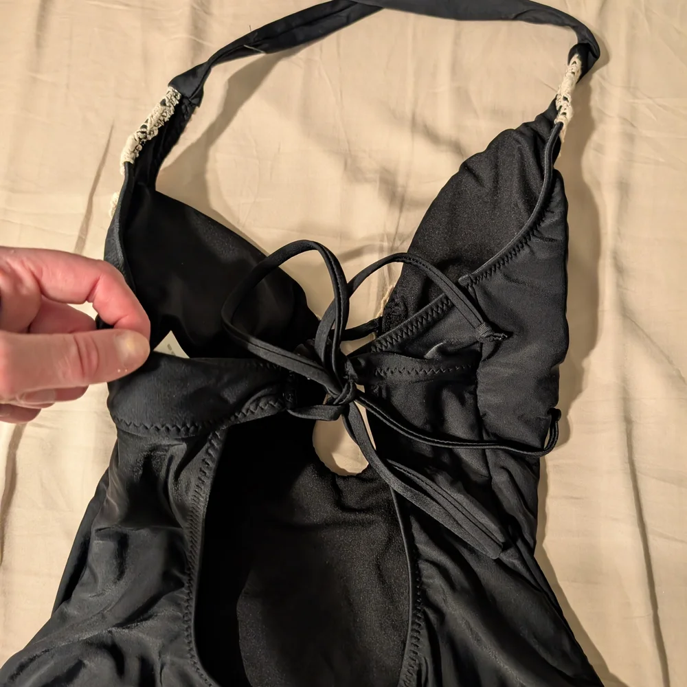 Black One-Piece Swimsuit with Cream Lace Detail - Picture 5 of 7